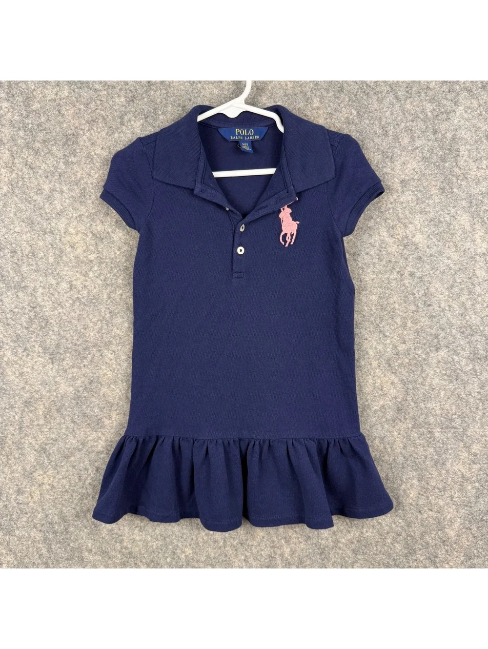 Polo Ralph Lauren Short Sleeve Polo Dress Navy Blue Pink Girl’s 3T Stretch 663